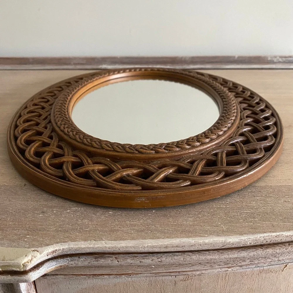 Vintage Homco Dart Burwood Faux Wood Rattan MCM Oval Mirror